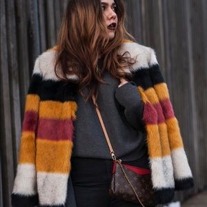 Zara Faux Fur Coat with multicolored stripes